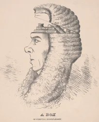 Een doos vol nuttige kennis: Karikatuur van Brougham, 1832